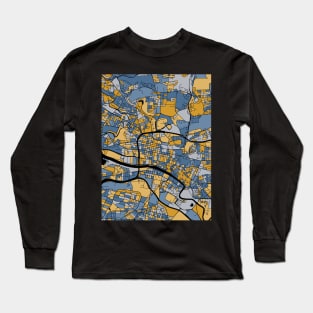 Glasgow Map Pattern in Blue & Gold Long Sleeve T-Shirt